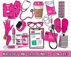 the nurse's hot pink color bundle includes items like gloves, stencils, and other medical supplies