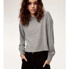 Brand New With Tags Aritzia Knit / Sweater. Heather Gray. Size Small. I’d Say This Works Across Sizes. Flattering Slightly Crop Length Aritzia Cropped Sweater, Heather Gray, Knit Sweater, Heather Grey, Knitted Sweaters, Womens Tops, Brand New, Tags, Knitting