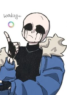 a drawing of a skeleton holding a cell phone and pointing at the camera with his finger