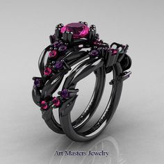 Nature Classic 14K Black Gold 1.0 Ct Pink Sapphire Amethyst Leaf and Vine Engagement Ring Wedding Ba Elegant Amethyst Wedding Ring With Vs Clarity, Elegant Black Amethyst Promise Ring, Modern Purple Wedding Rings, Luxury Vvs Clarity Amethyst Wedding Ring, Elegant Black Amethyst Ring For Anniversary, Elegant Black Amethyst Ring, Modern Amethyst Ring With Accent Stones For Wedding, Modern Amethyst Wedding Ring With Accent Stones, Modern Purple Wedding Jewelry