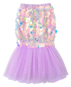 a purple dress with multicolored sequins on it