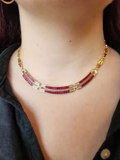 Stone Jwellary Gold, Ruby Set Jewelry, Formal Gold Plated Custom Necklace, Real Ruby Necklace, Ruby Necklace Designs, Ruby Diamond Necklace, Fashion Jewelry Necklaces Gold, Simple Jewellery, Work Necklaces