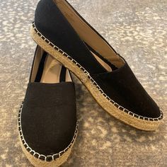 Liliana Black Espadrilles Size 10. Nwot And Super Comfortable And Padded. White Stitching Round Bottom And Tan Woven Bottom. Ask Questions Comfortable Black Espadrilles For Beach, Black Comfortable Espadrilles For The Beach, Casual Black Flats For Vacation, Black Espadrilles With Woven Sole For Vacation, Black Closed Toe Espadrilles For Vacation, Casual Platform Espadrilles With Round Toe, Casual Black Flats With Woven Sole, Casual Flat Platform Espadrilles, Casual Black Closed Toe Flats