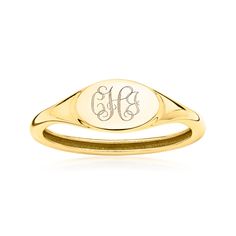 Ross-Simons - Monogram - Italian 14kt Yellow Gold Signet Ring Size 10. Here's a classic style that every collection calls for! Our stylish signet ring shines in polished 14kt yellow gold and can be engraved for FREE with a monogram in your choice of block or script type. Treat yourself to this timeless luxury or present it to someone special as a memorable gift they'll treasure. 1/4" wide. Made in Italy. 14kt yellow gold personalized signet ring. Italian Gold Jewelry, Signet Rings Women, Sterling Silver Bead Bracelet, Bar Necklace Personalized, Fine Jewelery, Jewelry Lockets, Timeless Luxury, Silver Bead Bracelet, Gold Signet Ring