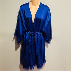 Brand New With Tags. Victorias Secret Lace Trim Robe. Size M/L. Blue Victoria's Secret Sleepwear For Summer, Victoria's Secret Blue Sleepwear With Lace Trim, Victoria's Secret Blue Sheer Sleepwear, Victoria's Secret Blue Sleeveless Sleepwear, Blue Long Sleeve Sleep Robe, Kimono Swim Cover Up, Peach Shorts, Green Kimono, Red Kimono