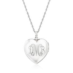 Ross-Simons - Single-Initial Sterling Silver Floral Heart Locket Necklace. Crafted in textured and polished sterling silver, our floral heart locket necklace makes a special signature piece for yourself or a loved one. Suspends from a Singapore chain that adjusts from choker length to 24". Make it your own with a FREE engraving of a single initial in your choice of block or script type. A meaningful way to celebrate those you hold most dear. Fits a 3/4" x 5/8" photo inside. Lobster clasp, sterli Elegant Personalized Medallion Heart Necklace, Personalized Medallion Heart Necklace, Classic Heart-shaped Sterling Silver Locket Necklace, Classic Heart Shaped Sterling Silver Locket Necklace, Classic Sterling Silver Heart Locket Necklace, Sterling Silver Initial Pendant Locket Necklace For Anniversary, Silver Engraved Initial Pendant Locket, Silver Engraved Initial Pendant Locket Necklace, Silver Engraved Initial Pendant Heart Necklace