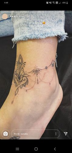 a woman's foot with a small tattoo on the side of her left leg