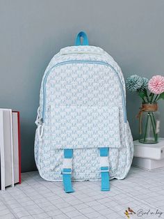 BirdinBag - Spacious Minimalist Letter Print Multifunction Backpack Light Blue Large Capacity Backpack, Large Capacity Light Blue Backpack, Blue Backpack Large Capacity For School, Large Capacity Blue Backpack For Study, Blue Large Capacity Backpack For Study, Light Blue Backpack With Zipper For Everyday Use, Light Blue Backpack With Zipper Closure, Light Blue Backpack For Back To School, Light Blue Standard Backpack For Daily Use