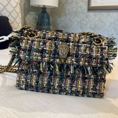 Tweed Evening Bag, Used Once Luxury Tweed Shoulder Bag, Luxury Tweed Shoulder Bag For Everyday Use, Luxury Tweed Bags For Everyday, Luxury Tweed Crossbody Shoulder Bag, Elegant Tweed Top Handle Bag, Elegant Tweed Crossbody Bag, Luxury Woven Bags As Fashion Accessory, Chain Strap Bag, Strap Bag