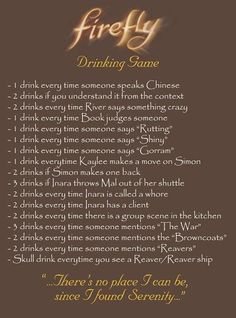 a menu for a drink that is in english and chinese, with the words firefly drinking game written on it