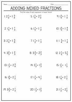 adding mixed fractions worksheet for kids to practice addition and subtraction