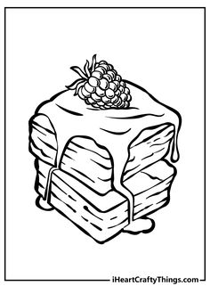 a piece of cake with berries on top coloring pages for kids, printable and color