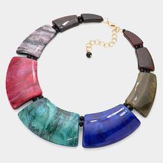 Necklace Size : 17" + 3.5" L Decor Size : 1.5" L Earring Size : 1.3" L Multicolor Resin Round Jewelry, Multicolor Round Resin Jewelry, Marble Print, Necklace Size, Bib Necklace, Necklace Sizes, Marble, On Sale