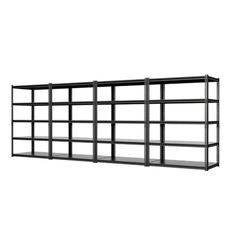 an empty metal shelf with four shelves on each side