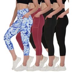 Introducing the ultimate fusion of style, comfort, and versatility - the 4-Pack of Ladies Capri Leggings by Real Essentials! Elevate your wardrobe with these exceptional leggings that seamlessly blend fashion and function. Whether you're hitting the gym, conquering your yoga session, or just running errands, these leggings are your go-to choice for maximum comfort and style. Why settle for one, when you can have it all with our 4-pack? We understand that your dollar should stretch further, and t Hip-length Activewear With Pockets For Sports, Sporty Hip-length Activewear With Pockets, Hip-length Sports Activewear With Pockets, Casual Compression Yoga Pants With Pockets, Casual Moisture-wicking Capris For Gym, Hip-length Stretch Activewear With Pockets, Sports Capris With Pockets, Workout Activewear With Pockets, Stretch Leggings With Pockets For Outdoor Activities