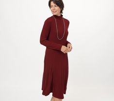 When you're just not feeling pants (can't blame you!), throw on this sweater rib knit midi dress and look polished in one go. From Susan Graver. Dress For Petite Women, Look Polished, Petite Sweaters, Susan Graver, Mock Neckline, Knit Midi, Knit Midi Dress, Petite Dresses, Midi Length