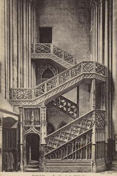 an old drawing of a staircase in a building