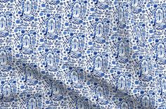 a blue and white floral print fabric