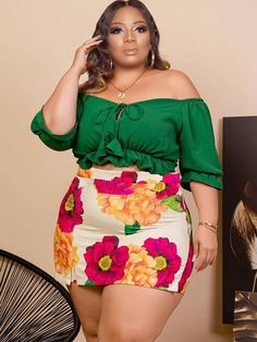 Plus Size Two Piece, Ruffle Crop Top, Off Shoulder Crop Top, Floral Midi Skirt, Lace Dress Long, Plus Size Jumpsuit, Long Sleeve Lace Dress, Long Sleeve Bodycon, Two Piece Dress