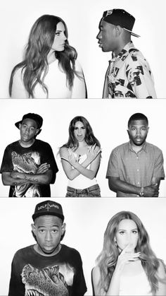 four black and white photos of people with their arms crossed, one man is wearing a baseball cap