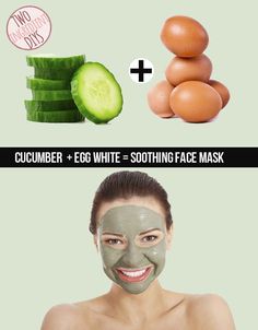 Mix a soothing face mask from cucumber and egg white. | 27 Insanely Easy Two-Ingredient DIYs Soothing Face Mask, Face Mask Recipe, Homemade Face Masks, Homemade Face, Egg White, Beauty Recipe, Diy Skin Care, Diy Skin, Homemade Beauty Products