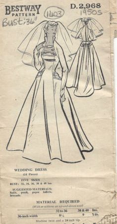 an old wedding dress pattern from the 1950's