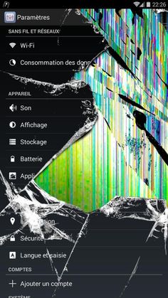 an image of a cell phone screen that has been broken