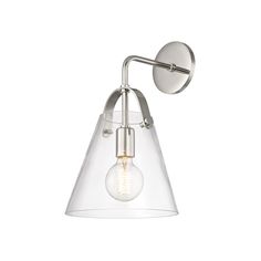 a wall light with a clear glass shade