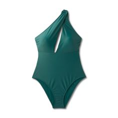 Flaunt your chic swim style with this One-Shoulder Plunge Cutout One-Piece Swimsuit from Shade & Shore™. This one-piece swimsuit in a solid color features a one-shoulder design along with a plunge keyhole cutout at front for an on-trend look. Made with a mix of soft and stretchy fabric, this sleeveless swimsuit ensures flexible comfort both in and out of the water. The removable cups offer customizable coverage, and the breezy scoop back with adjustable tie straps makes it easy to find just the Swimsuit Coverup Skirt, Sarong Swimsuit Cover, Target Swimsuits, Red Bathing Suits, Tie Swimsuit, Swim Style, Flattering Swimsuits, One Shoulder Swimsuit, Plunging One Piece Swimsuit