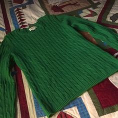 Like Brand New Green Classic Cable Sweater Size Small Green Fitted Casual Sweater, Spring Green Cable Knit Sweater, Classic Green Long Sleeve Sweater, Green Cotton Cable Knit Sweater, Casual Kelly Green Long Sleeve Top, Classic Green Cable Knit Sweater, Classic Green Sweater For Spring, Classic Green Spring Sweater, Green Cable Knit Cotton Top