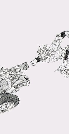 an ink drawing of two bears chasing each other