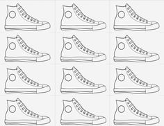 a drawing of shoes with different sizes and colors on the bottom one has a measuring tape in each shoe