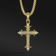 Elevate your everyday style with this gold diamond cross pendant, named "Faith" - a potent emblem of devotion and a timeless testament to Christ's enduring legacy. Forged from the finest solid gold by our master craftsmen, this gold and lab-grown diamond cross pendant is a powerful religious symbol of hope. Our solid 14k gold cross necklace for men isn't just about making a statement; it's about carrying a piece of spiritual armor, a beacon of light that guides you through life's trials and triu Luxury White Gold Cross Necklace, Luxury Tarnish-resistant Cross Jewelry, Luxury Crucifix Cross Necklace For Formal Occasions, Luxury Cross Necklace With Diamond Accents, Luxury Pendant Cross Necklace With Diamond Accents, Luxury Cross Pendant Necklace, Luxury Diamond Cut Cross Pendant Necklace, Luxury Tarnish Resistant Cross Pendant Jewelry, Luxury Cross Necklace For Formal Occasions