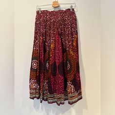 Soft Surroundings Beaded Maxi Skirt Size: Pm In Great Condition Nwot Bohemian Red Gathered Skirt Bottoms, Bohemian Red Full Skirt, Festival Skirt With Elastic Waistband, Bohemian Full Skirt With Elastic Waistband, Relaxed Bohemian Maxi Skirt, Traditional Long Skirt With Elastic Waistband, Soft Surroundings, Orange Red, Color Orange