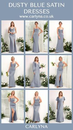 a collage of photos showing the different styles of dresses worn by women in grey