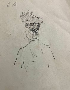 a drawing of a person with a hat on their head and one hand in the other's pocket