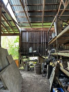 the inside of a building with lots of junk