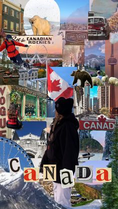 a collage of canada images with the canadian flag