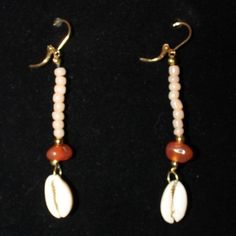 Handmade Beaded Citrine & Cowrie Shell Earrings Natural Cowrie Shells And Citrine Crystals With A 2.5" Drop Leverback Ear Wires Handmade-New Apricot Beaded Round Bead Jewelry, Orange Dangling Beads Earrings For Beach, Orange Beaded Dangling Earrings For Beach, Coral Beaded Earrings For Gifts, Orange Beaded Dangle Jewelry, Orange Jewelry With Dangling Beads For Beach, Bohemian Beaded Coral Earrings, Handmade Bohemian Coral Earrings, Orange Beach Jewelry With Dangling Beads