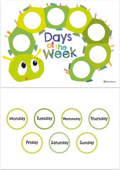 the days of the week with green and yellow caterpillars