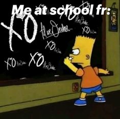 the simpsons character writing on a blackboard in front of him and his name is xo