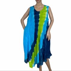 Brand New With Tag. Price Is Firm! 100% Rayon Hand Wash Cold Line Dry One Size Women’s M-Xl Dress Collection, Blue Dresses, Dresses For Sale, Blue Green, Midi Dress, Womens Dresses, Women Shopping, Blue, Color