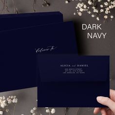 Modern wedding sender return address dark navy