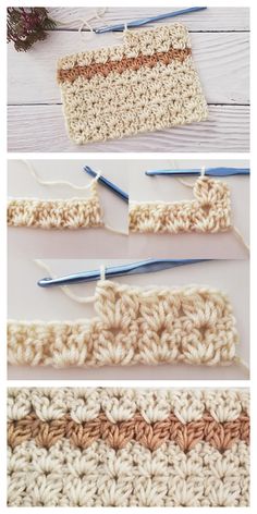 four different crochet stitches are being used to make the stitchs for this afghan