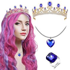 PRICES MAY VARY. You will receive: This package contains 1 piece light pink and blue long curly hair with hair net, a piece of royal blue princess crown, a ring and a necklace，princess suit for dress up costume accessories Halloween cosplay. Long Wavy Wig: The wig is made of heat-resistant synthetic fiber, soft and shiny. It can be dyed, dyed, cut or DIY according to your own style. The hair net is elastic and can be applied to anyone crown: It is made of alloy, with silver rhinestones and acryl Girls Halloween Party, Princess Crown Ring, Necklace Princess, Baby Costumes Girl, Halloween Party Costume, Princess Cosplay, Wavy Wig, Curly Hair Wig, Hair Net