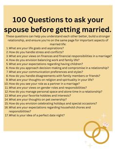 Enhance your relationship and strengthen the bond with your partner by diving deep into meaningful conversations with our collection of 100 thought-provoking questions for couples. Perfect for engaged couples preparing for marriage or anyone looking to deepen their connection, this digital product is designed to ignite engaging discussions, foster understanding, and build a solid foundation for your journey together. Our carefully curated list of questions covers various aspects of life, love, and partnership. From communication styles to financial planning, from future aspirations to shared values, these questions will guide you on a journey of self-discovery and mutual understanding. Why Choose Our Digital Product? - Thoughtfully crafted: Each question is designed to inspire thoughtful c Questions For Compatibility, Simple First Date Questions, Faq Wedding Questions, 101 Questions To Ask Before Engagement, New Relationship Questions, Relationship Check In Questions, Relationship Building Questions, Marriage Questions, Future Aspirations