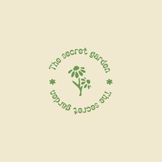 the secret garden logo is shown in green on a beige background with an image of a flower