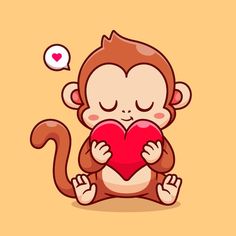 a monkey holding a heart with its eyes closed