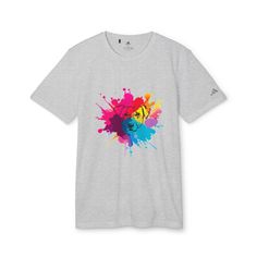 Experience Sustainable Style with the adidas® Unisex Sport T-shirt Featuring Custom Watercolor Dog Outline Design.  The bold adidas® logo on the left sleeve adds iconic flair to this modern design. Printed using Direct to Film (DTF) technology, it features a custom whiskerwishes designed watercolor splash with a black dog outline, making it an eco-friendly essential that combines sustainability and performance. Eco-conscious and performance-driven, this unisex adidas® tee is a triumph of sustainability and style. Made entirely from 100% recycled polyester, it champions environmental responsibility without compromising on quality. With a moisture-wicking finish, it ensures superior moisture management, keeping you cool and dry during intense workouts or casual wear. Offering UPF 50+ protect Summer Sports T-shirt With Graphic Design, Adidas Logo Crew Neck T-shirt For Summer, Sporty Adidas Logo T-shirt For Summer, Adidas Logo T-shirt For Summer Sports, Sporty Multicolor Tops With Logo Print, Summer Sportswear T-shirt With Adidas Logo, Spring Adidas Logo T-shirt With Relaxed Fit, Multicolor Moisture-wicking Tops For Streetwear, Spring Adidas Logo T-shirt In Relaxed Fit