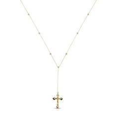 This women's necklace features a crucifix pendant fashioned in classic 10K yellow gold. The pendant is suspended from an 18-inch cable chain and secures with a spring ring clasp. 14k Yellow Gold Cross Necklace With Adjustable Chain, Yellow Gold Crucifix Necklace With Adjustable Chain, Yellow Gold Crucifix Necklace With Delicate Chain, Adjustable Crucifix Chain Jewelry, 14k Gold Crucifix Necklace Fine Jewelry, Yellow Gold 14k Gold Cross Necklace With Adjustable Chain, Yellow Gold Crucifix Necklace With Clavicle Chain, Yellow Gold Crucifix Cross Necklace, Yellow Gold Cross Necklace With Adjustable Chain